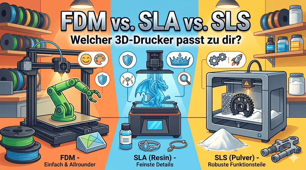 FDM vs. SLA vs. SLS – Welcher 3D-Drucker passt zu dir?